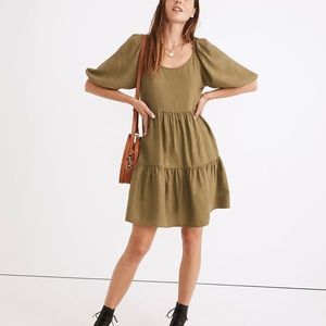 Madewell (Re)Sponsible Puff Sleeve Tiered Olive Mini Dress